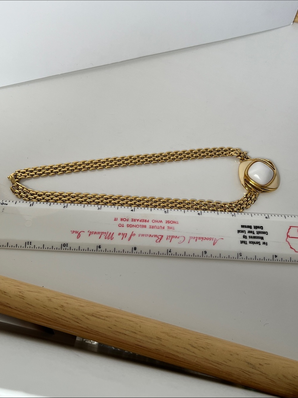 Vintage Trifari Gold Tone White faux Stone Statement Woven Chain Necklace Choker - Picture 10 of 11